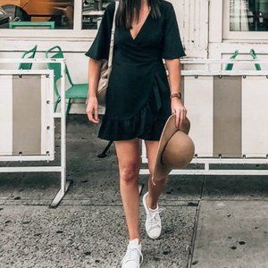 Topshop Black Mini Ruffle Wrap Dress US 2 NWOT